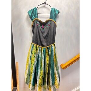 Kids Anna Frozen Princess Dress Costume Teal Black Yellow Green Sz Medium